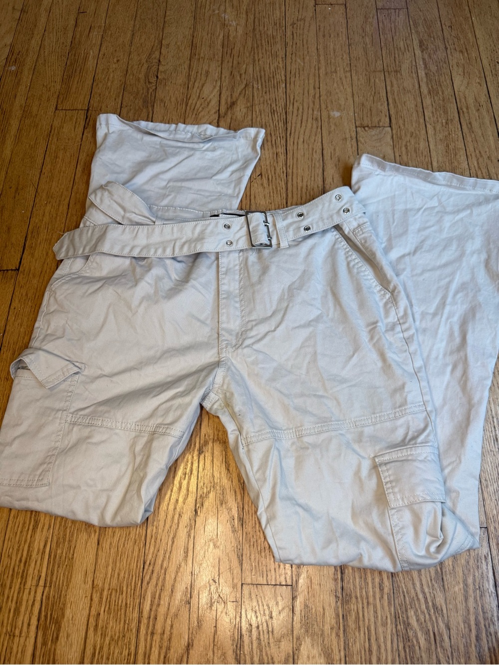 Women’s Light Beige Cargo Pants with Belt
